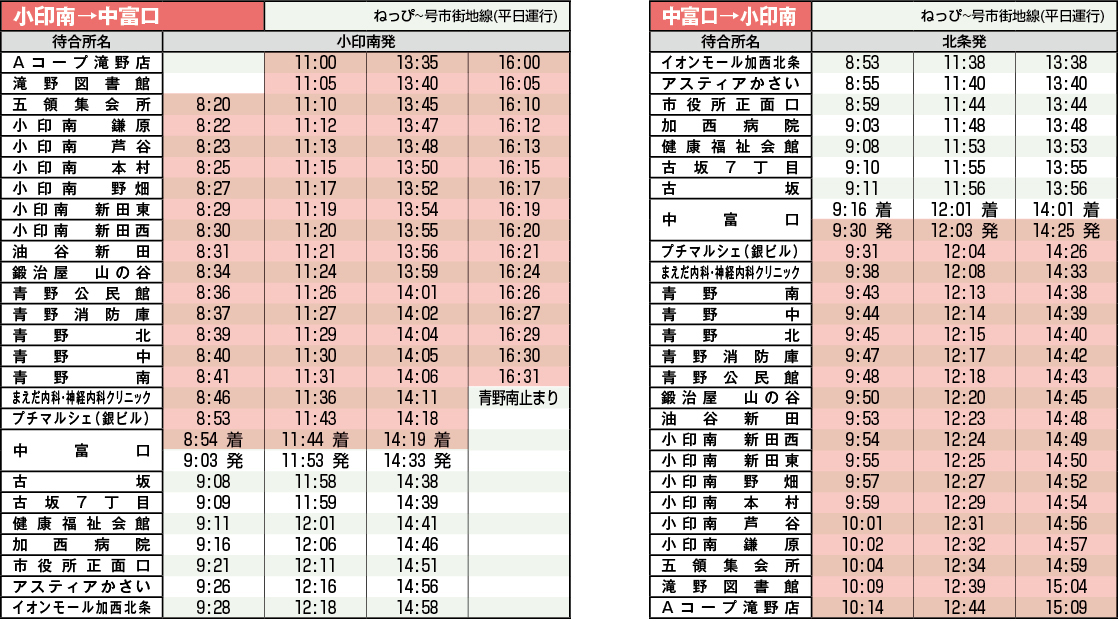 うにバス_小印南線_時刻表